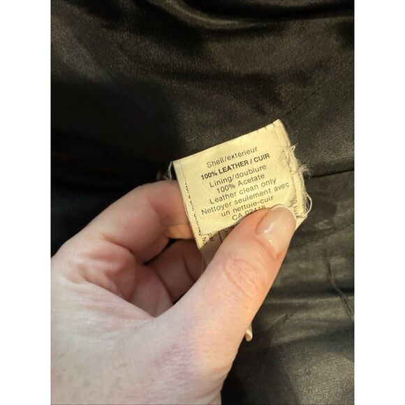 Identity Solid Black Genuine Leather Long Sleeve Zip Up Biker Jacket 6 Small - Picture 4 of 4